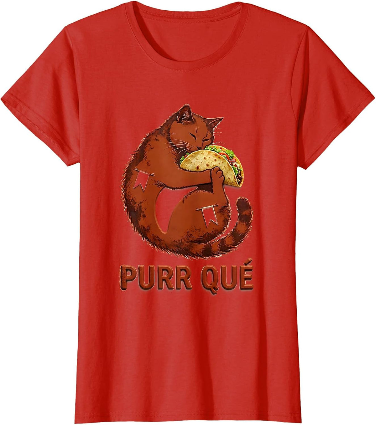 Women's Purr Qué Rubber Stamp Cute Cat Taco Spanish Pun Humor T-Shirt - Red