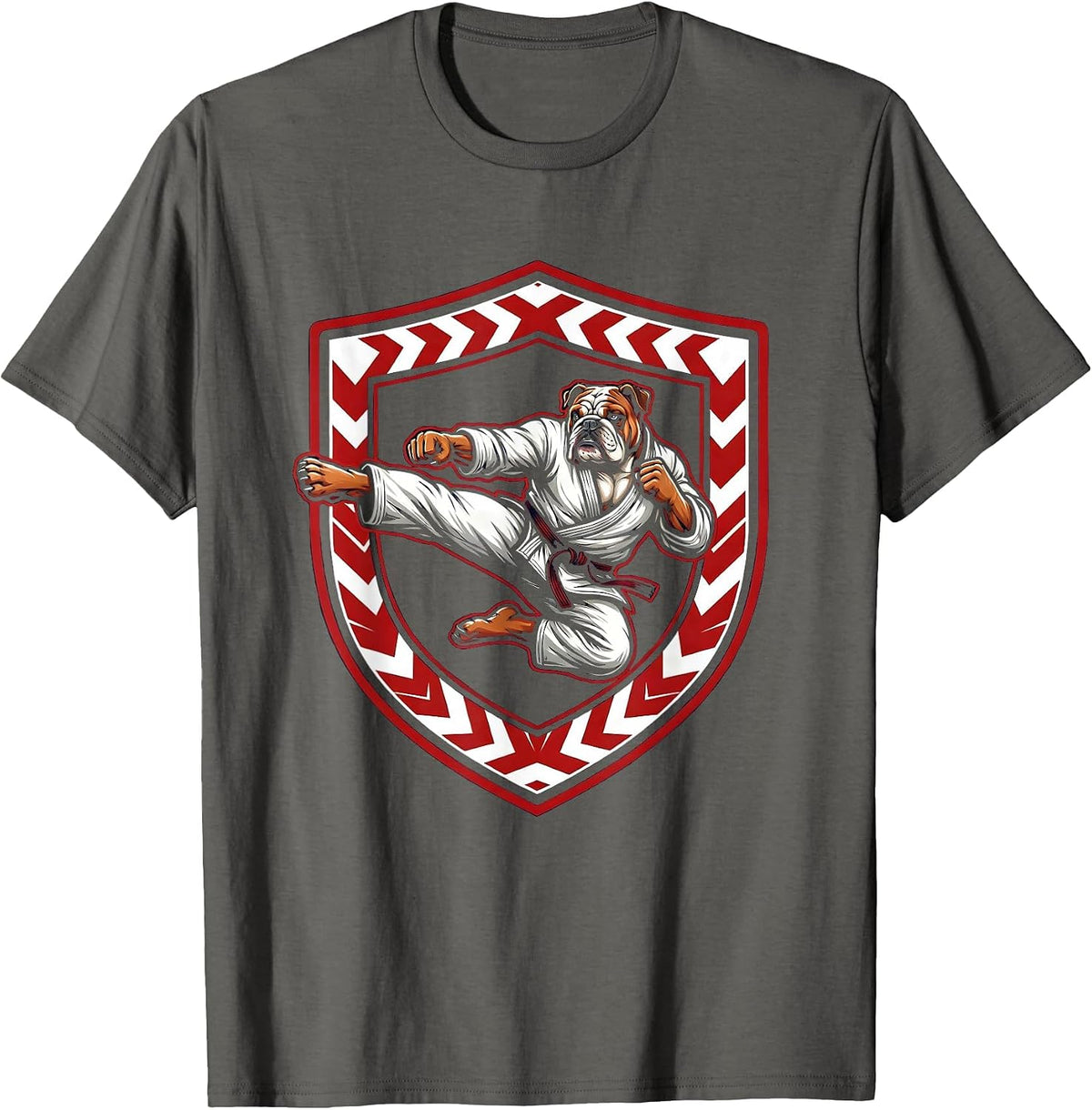 Bulldog Karate Kick Martial Arts Graphic T-Shirt - Asphalt Grey
