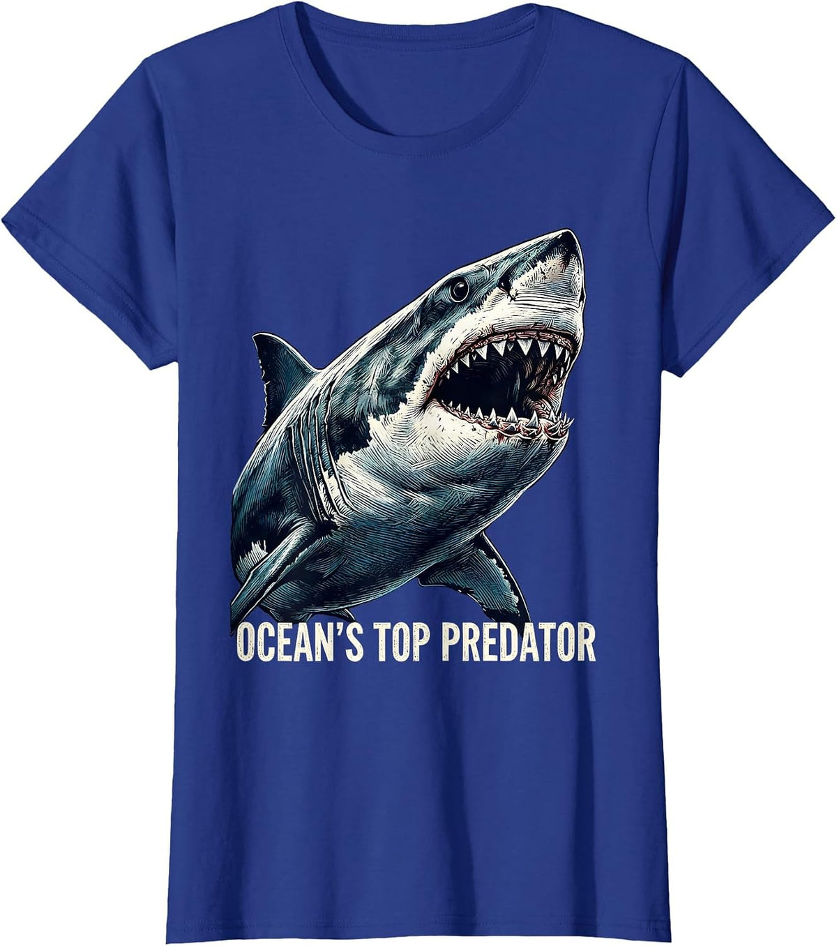 Women's Ocean's Top Predator Shark Graphic Design T-Shirt - Royal Blue