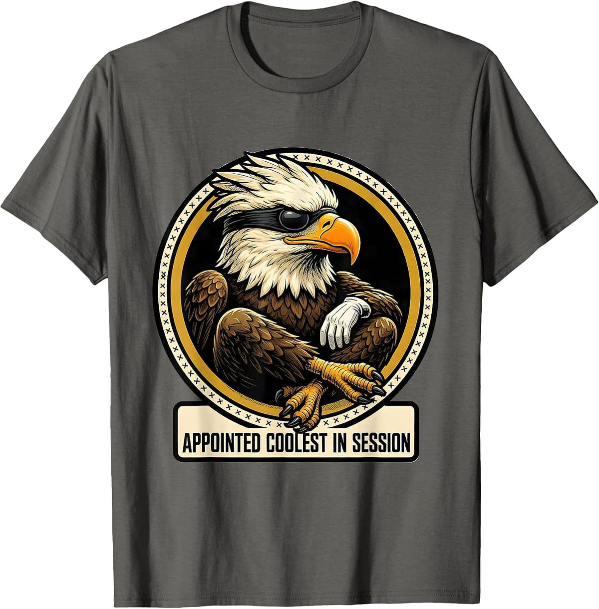 Appointed Coolest In Session Retro Cartoon Eagle Mascot T-Shirt - Asphalt Grey