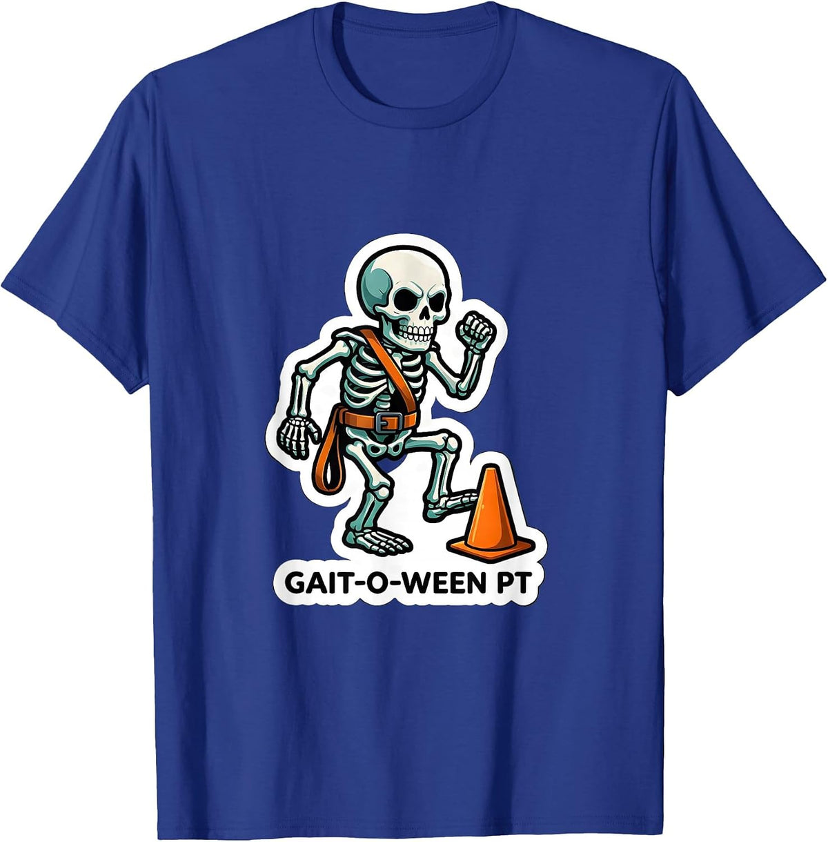 Gait-o-Ween PT Funny Physical Therapy Halloween Skeleton T-Shirt - Royal Blue