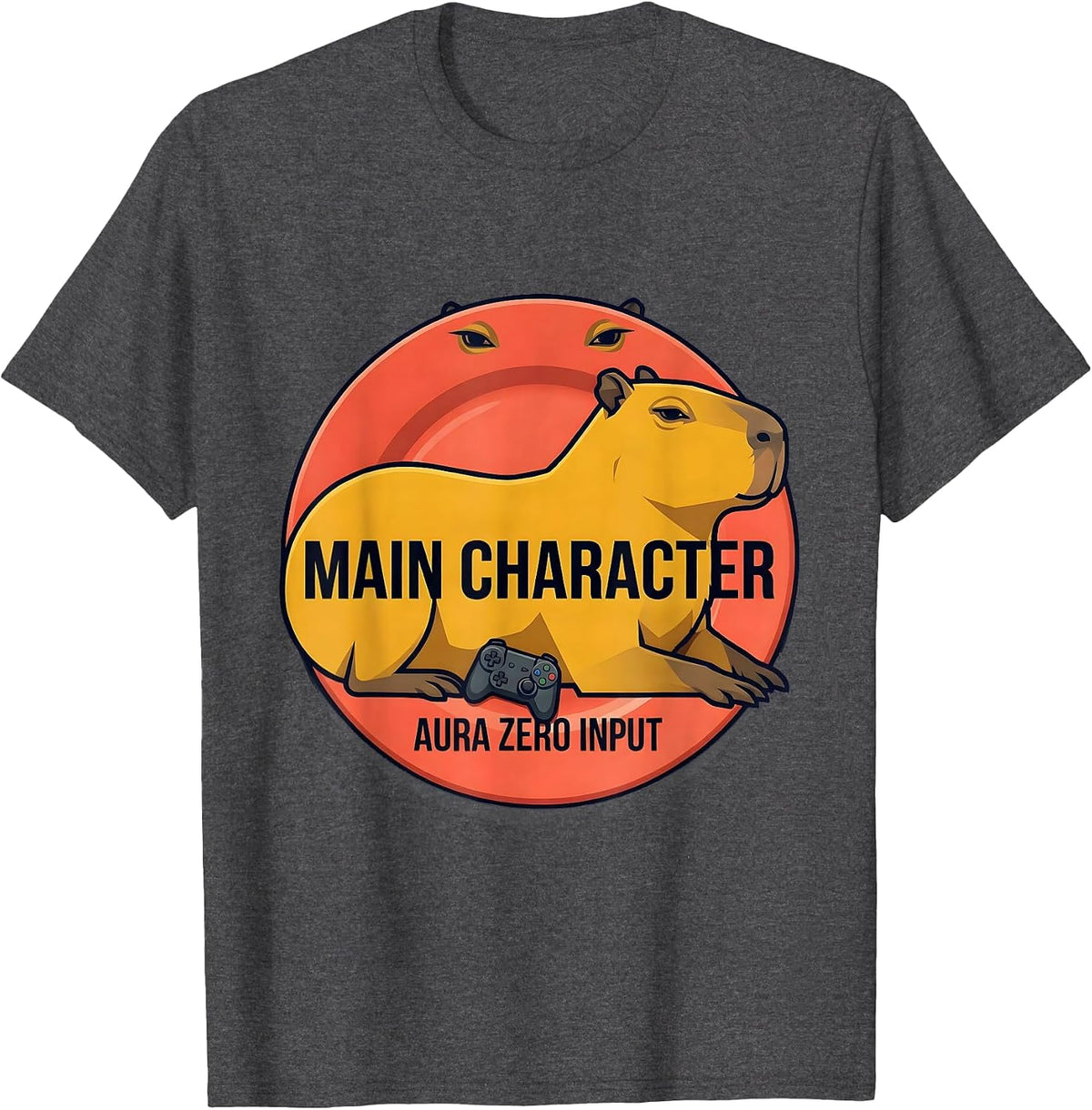 Men's Main Character Aura Zero Input Funny Capybara Gamer Meme T-Shirt - Dark Heather Grey