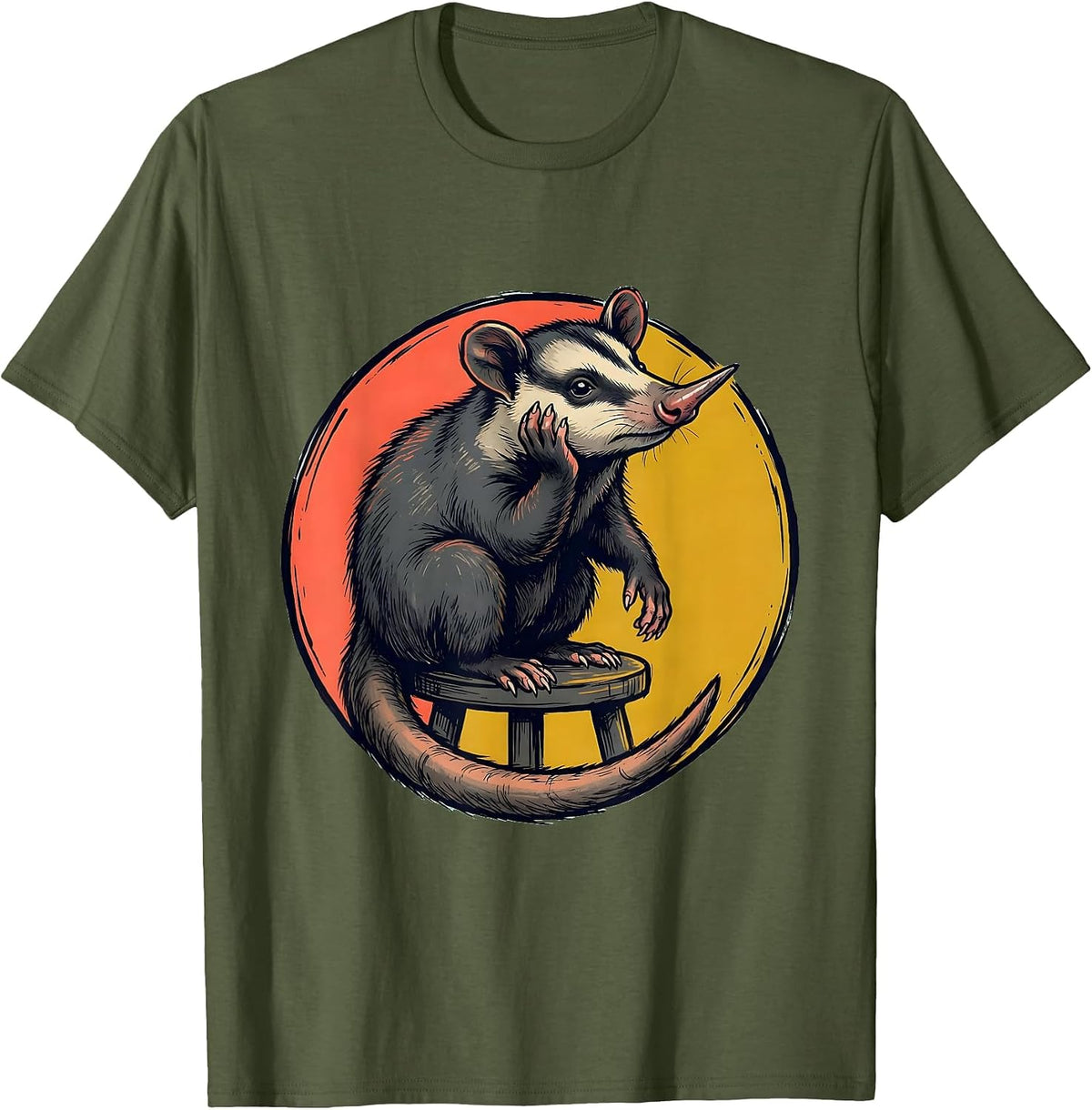 Men's Sealed Opossum Marker Outline Funny Animal Meme T-Shirt - Olive Green