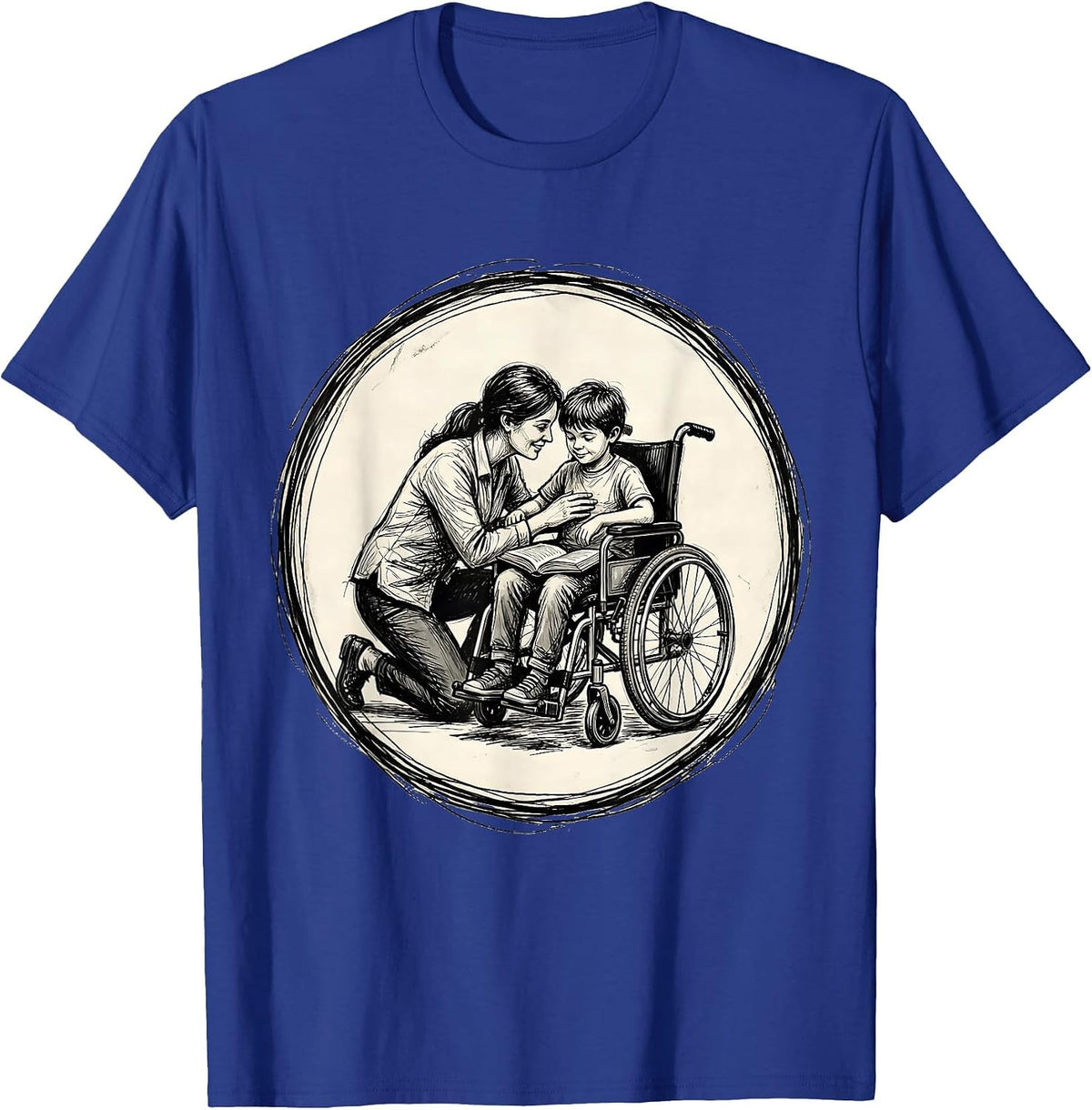 Special Education Teacher and Student Wheelchair Art T-Shirt - Royal Blue
