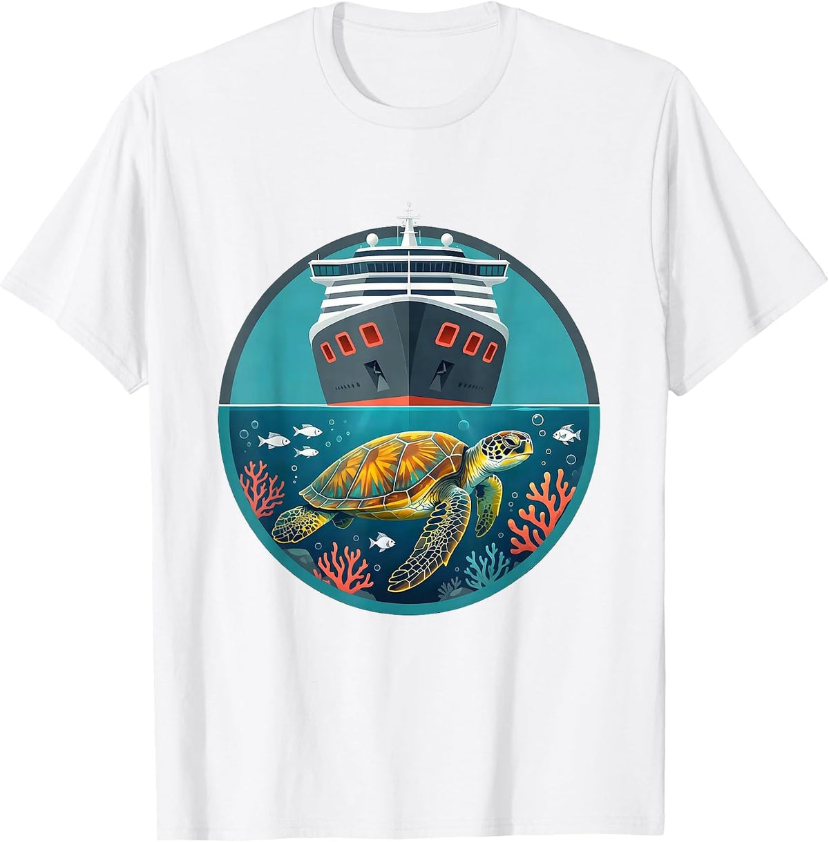 Men's Family Cruise Sea Turtle Under Ship Hull T-Shirt - White