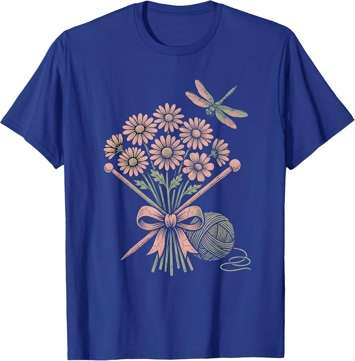 Nana Rocking Chair Knitting Illustration T-Shirt - Royal Blue