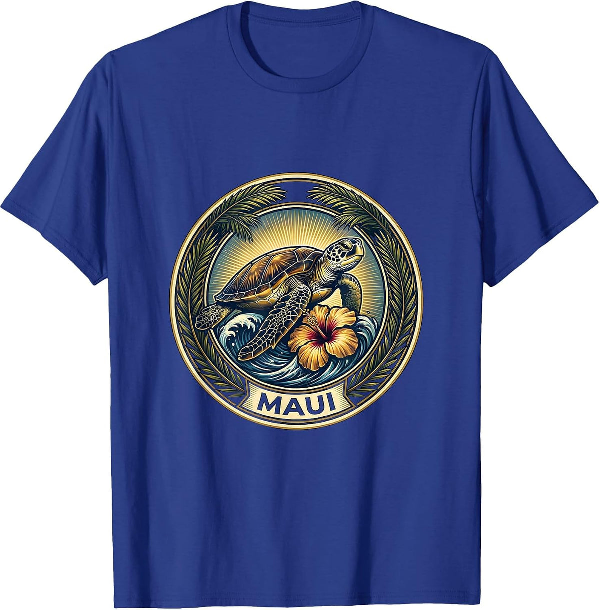 Men's Maui Tropical Surf Club Sea Turtle Souvenir Emblem T-Shirt - Royal Blue