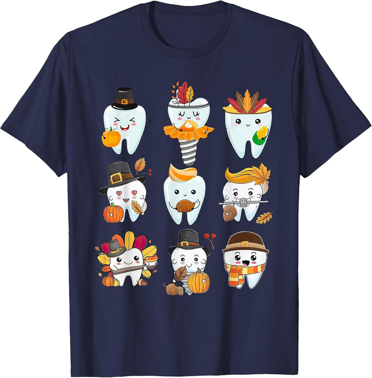 Cute Teeth Dental Squad Dental Assistant Thanksgiving T-Shirt - Navy Blue