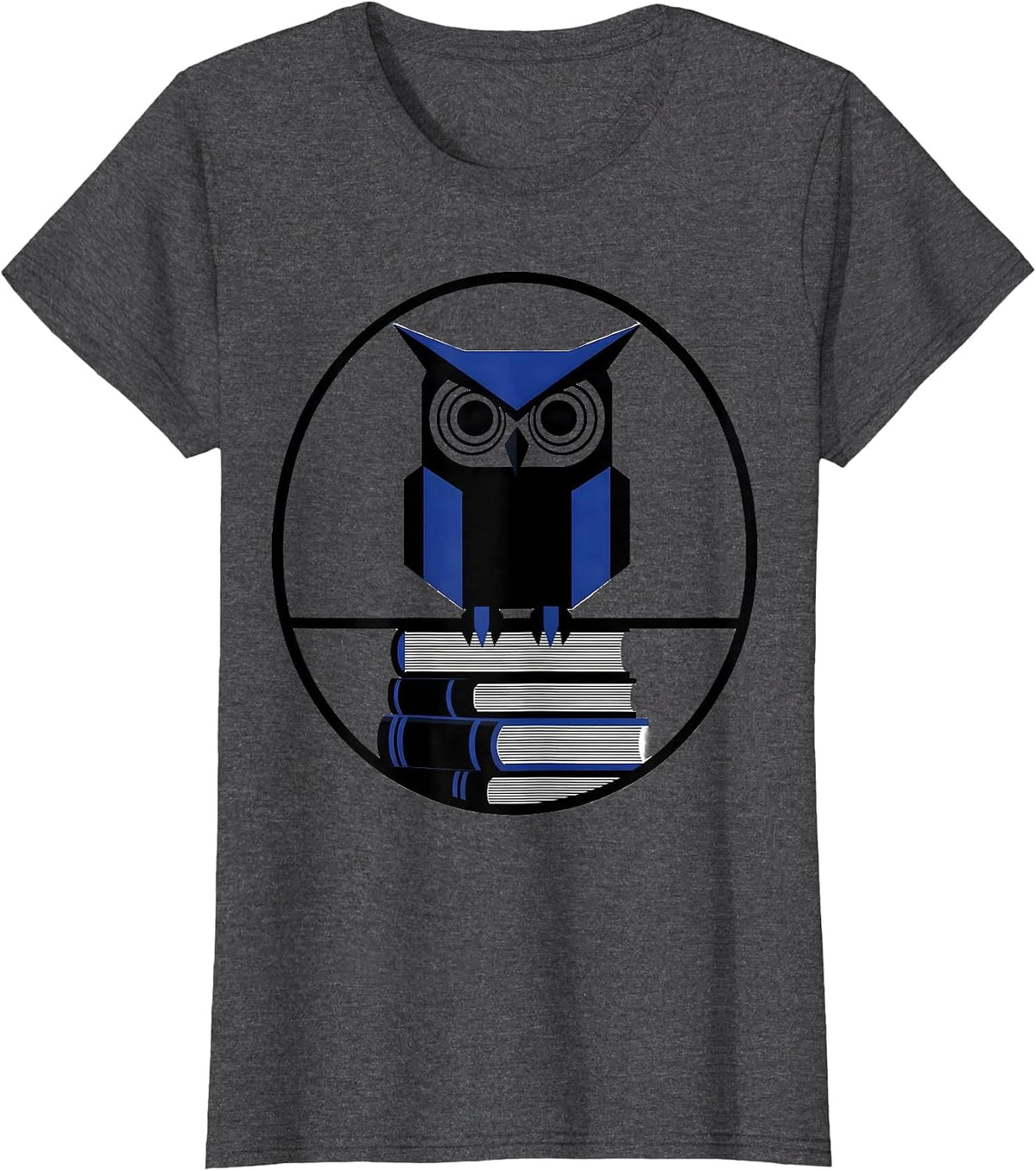 Women's Wise Owl Perched on Stack of Books Illustration T-Shirt - Dark Heather Grey