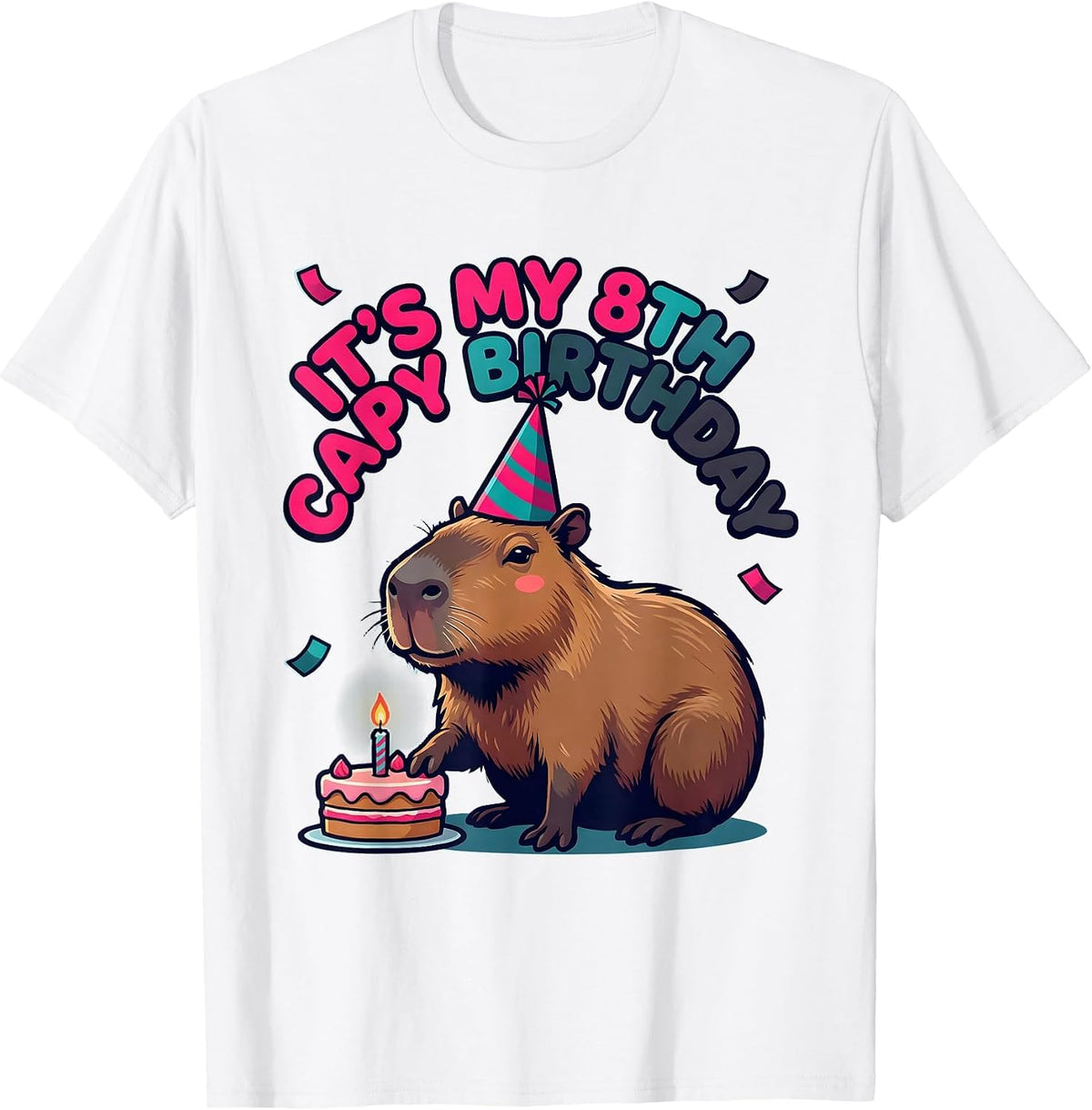 Men's It's My 8th Capy Birthday Funny Capybara Kids Party Humor T-Shirt - White