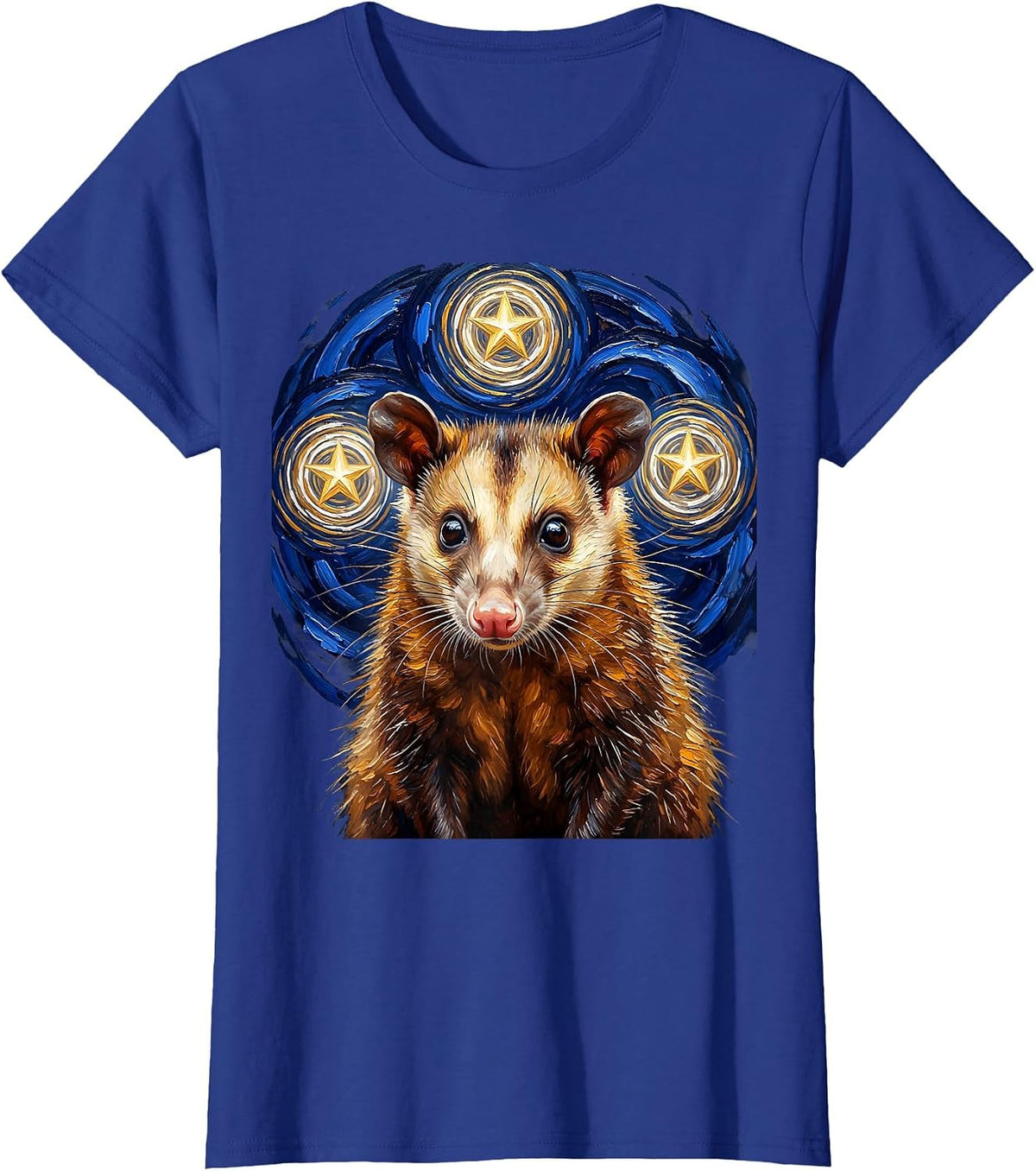 Women's Virginia Opossum Starry Night Animal Lover Surrealism T-Shirt - Royal Blue