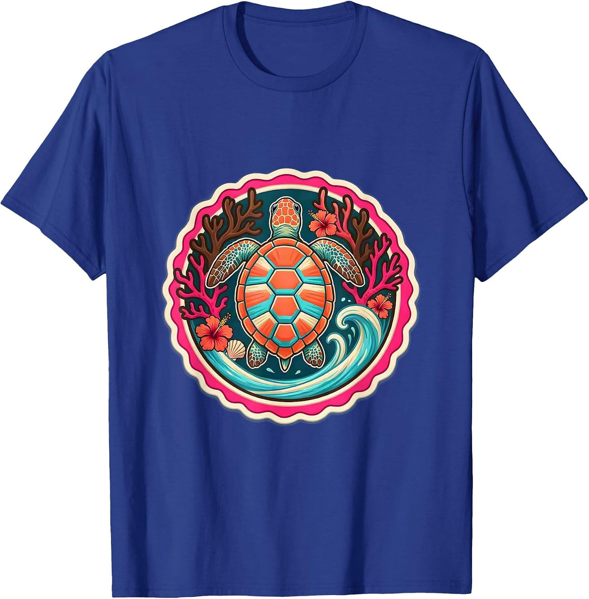 Men's Puerto Rico Sea Turtle Coral Reef Illustration T-Shirt - Royal Blue