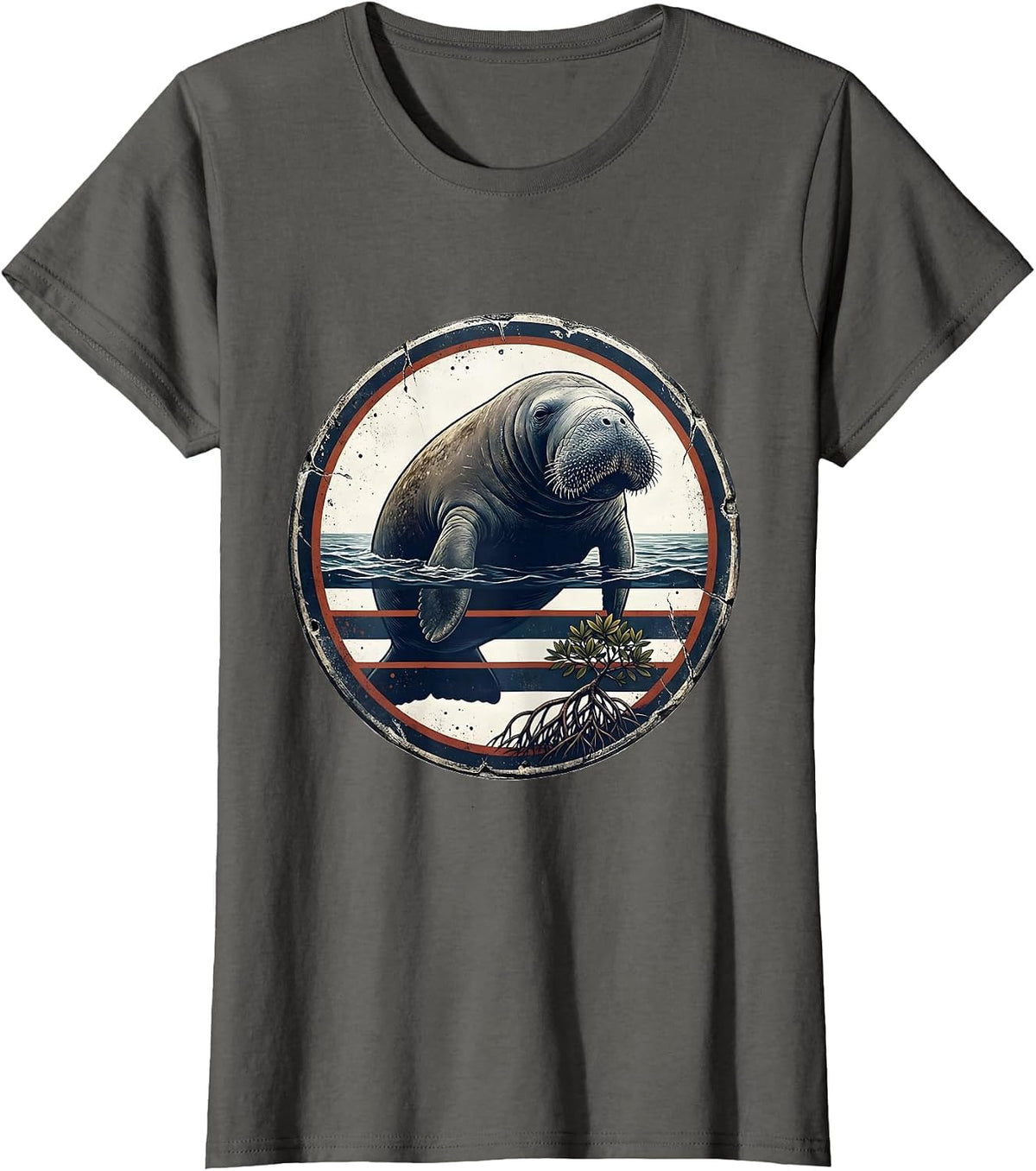 Women's Sealed Manatee Badge Tampa Bay Retro Vintage Pride T-Shirt - Asphalt Grey