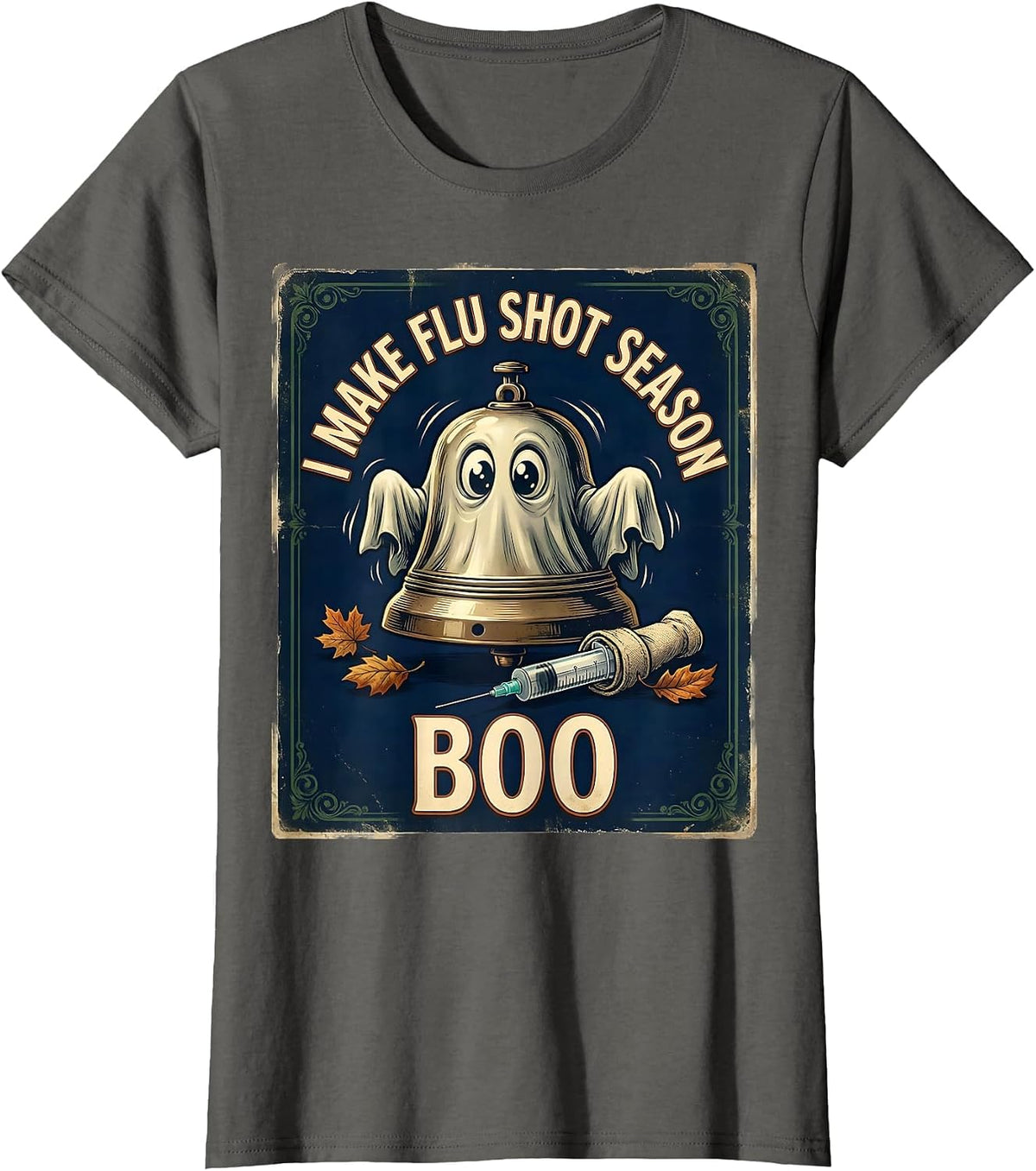 Women's I Make Flu Shot Season Boo Vintage Halloween Nurse Ghost T-Shirt - Asphalt Grey