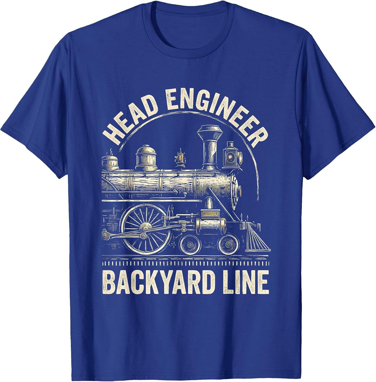 Men's Head Engineer Backyard Line Vintage Steam Train Enthusiast T-Shirt - Royal Blue