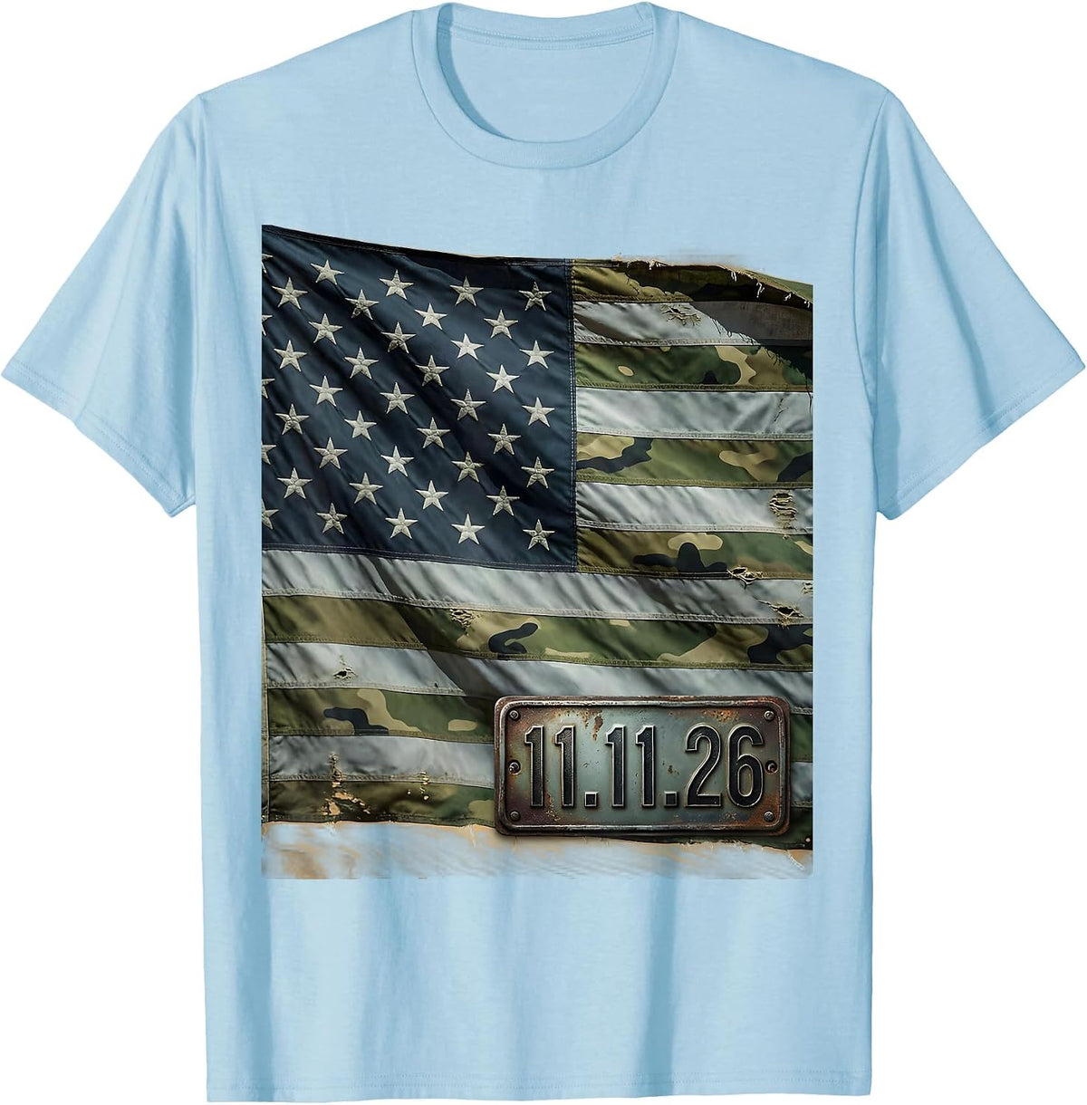 11.11.26 Vintage Military Patriotic Veteran T-Shirt - Baby Blue