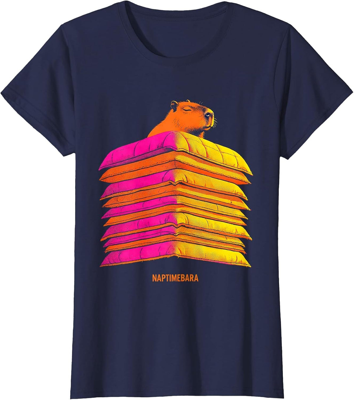 Women's Naptimebara Cute Capybara Sleepy Humor Pajama Lover T-Shirt - Navy Blue
