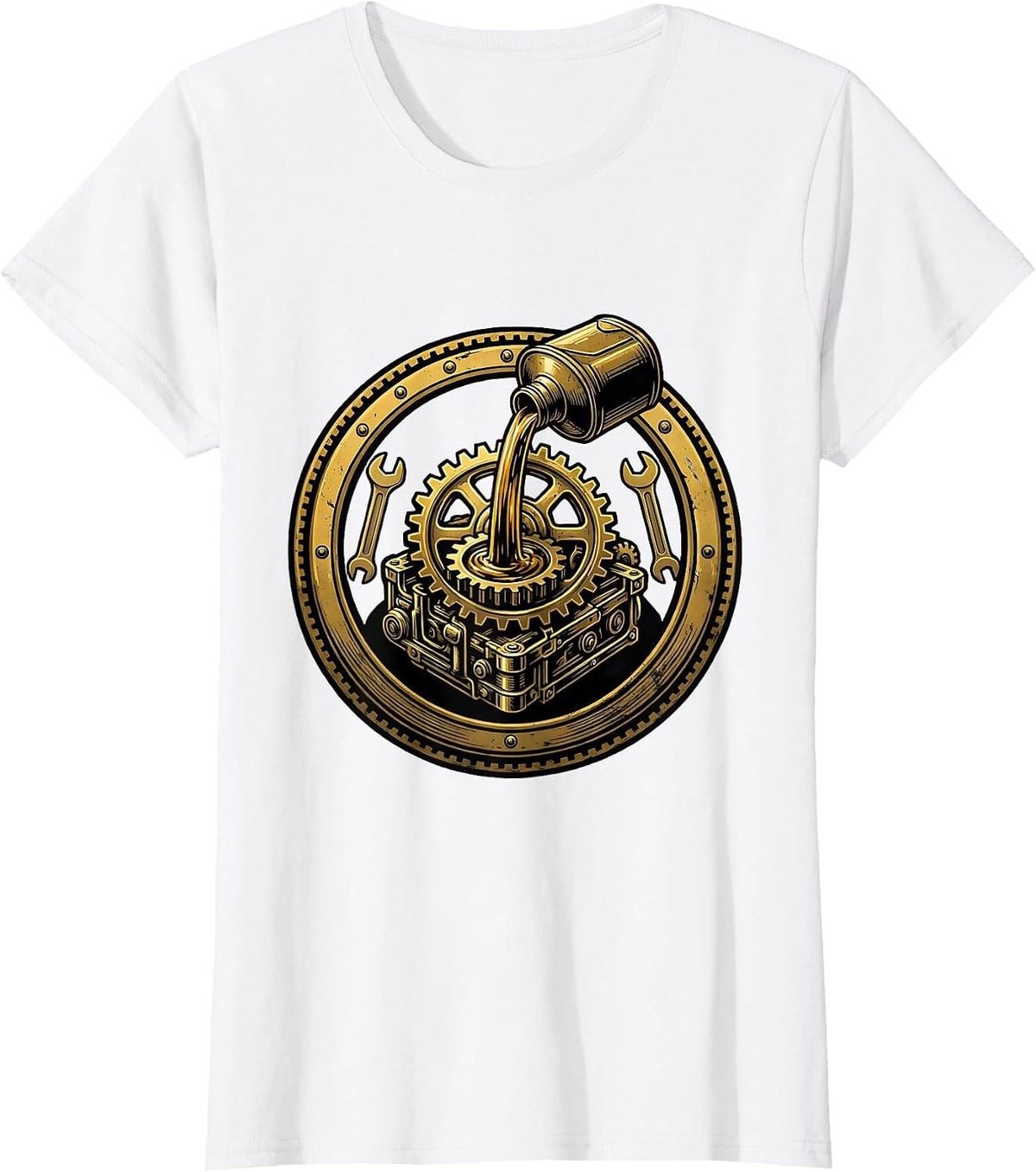 Oil Can Engine Gear Mechanic Illustration T-Shirt - White