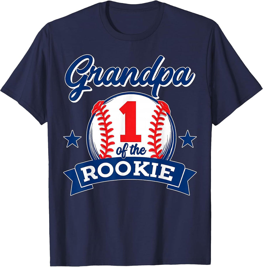 Grandpa of Rookie 1st Birthday Baseball Theme Matching Party T-Shirt - Navy Blue
