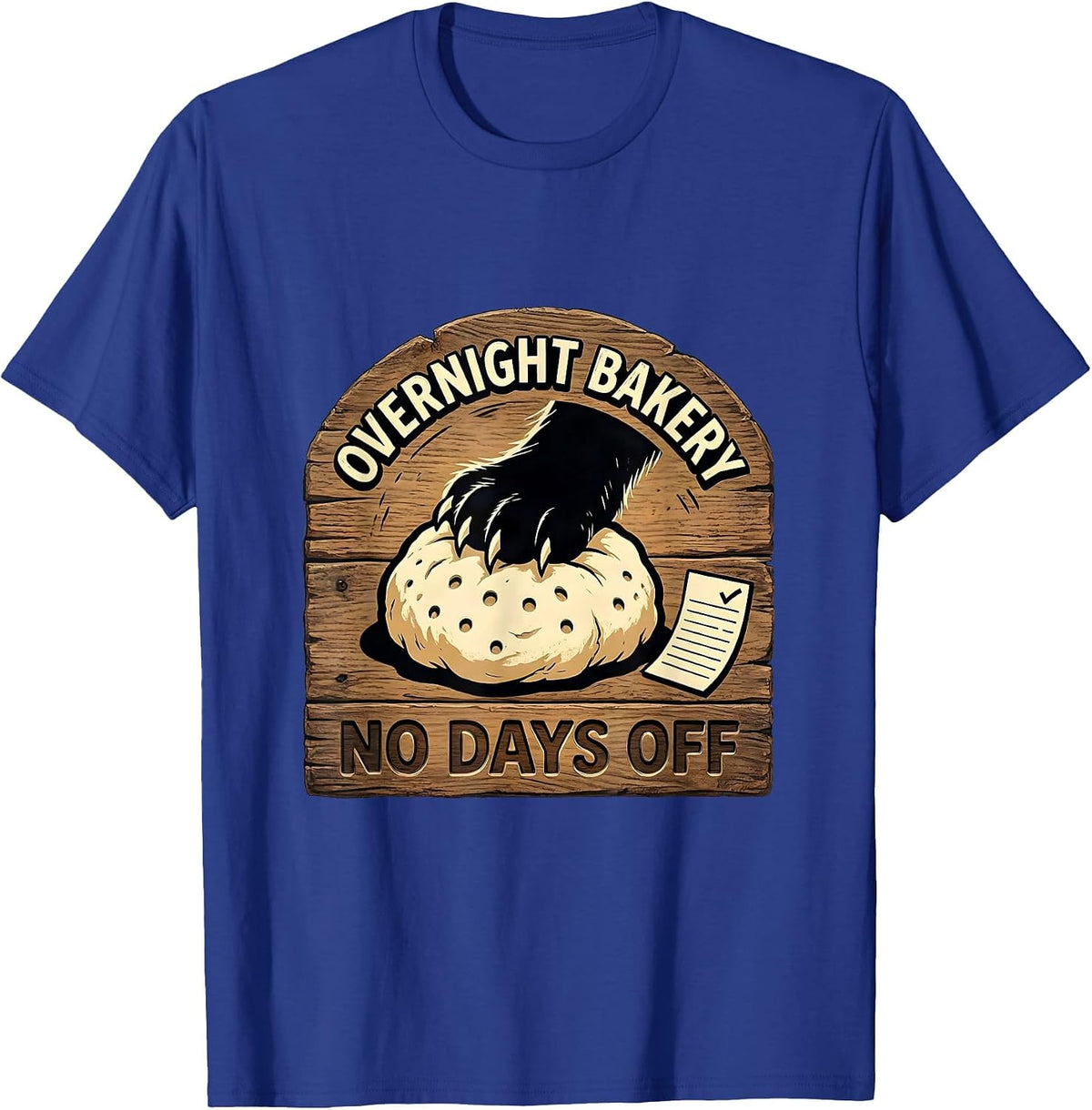Men's Overnight Bakery No Days Off Funny Black Cat Baking Humor T-Shirt - Royal Blue
