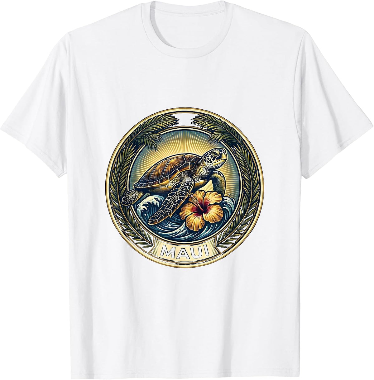 Men's Maui Tropical Surf Club Sea Turtle Souvenir Emblem T-Shirt - White