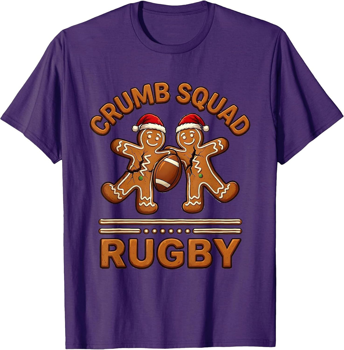 Crumb Squad Rugby Funny Gingerbread Man Christmas Sports T-Shirt - Purple