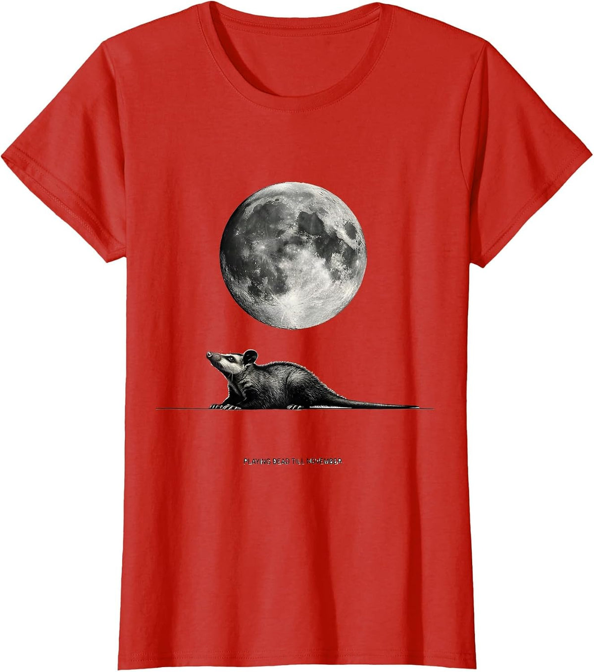 Women's Playing Dead Till November Vintage Opossum Halloween Spooky T-Shirt - Red