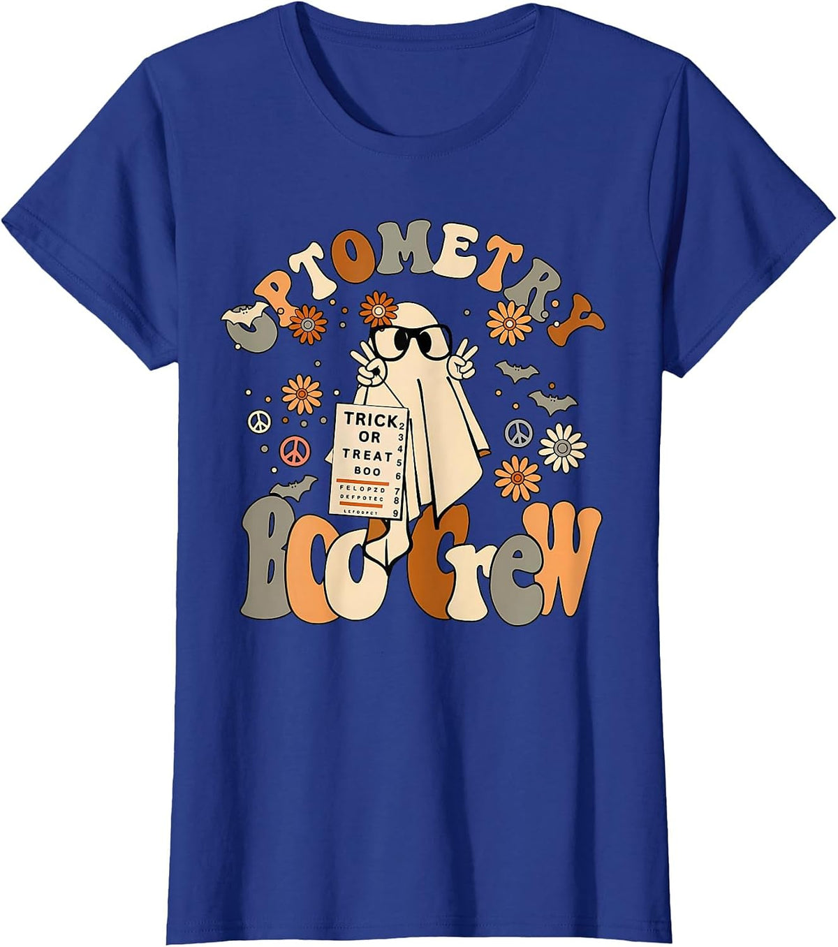 Spooky Optometry Boo Crew Ghost Halloween Eye Doctor T-Shirt - Royal Blue
