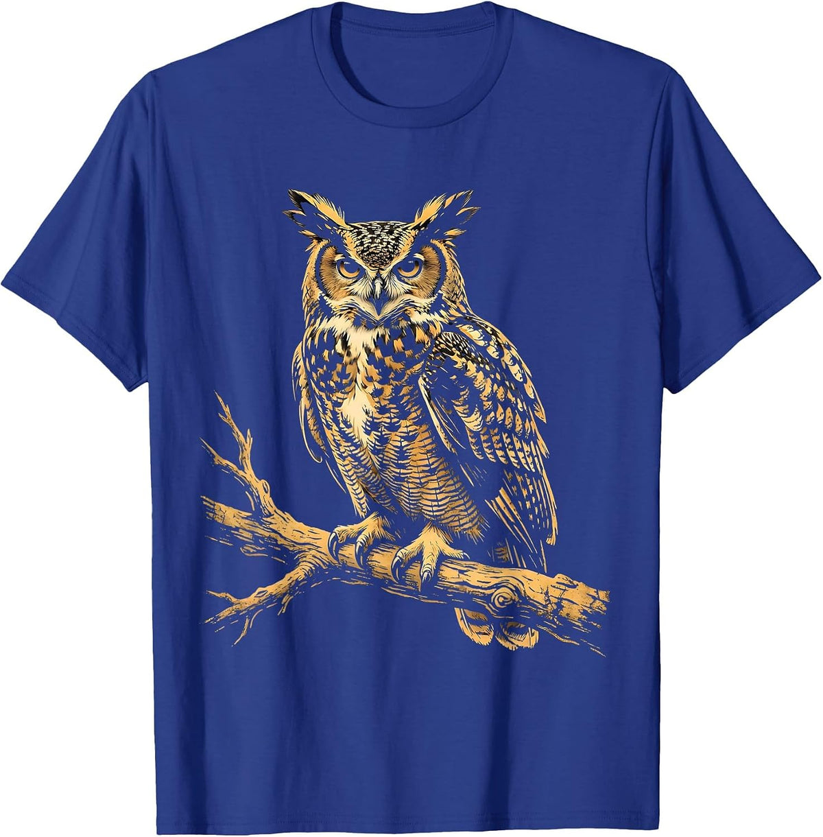 Great Horned Owl Bottomland Camo Wildlife Design T-Shirt - Royal Blue