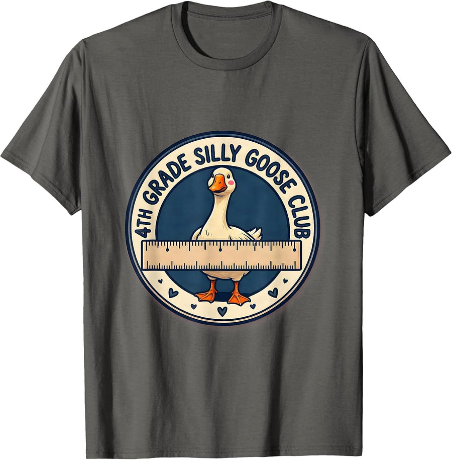 4th Grade Silly Goose Club Funny Teacher Back To School T-Shirt - Asphalt Grey