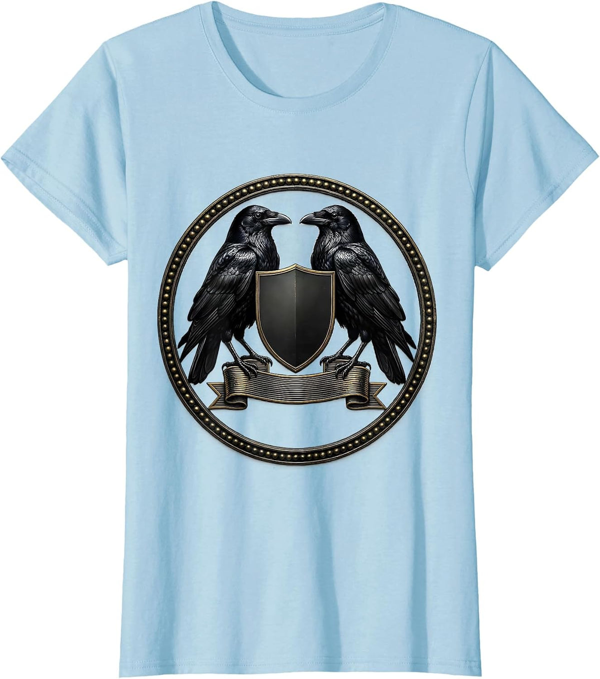 Crow Heraldic Emblem Dark Humor Bird Lover Gothic T-Shirt - Baby Blue