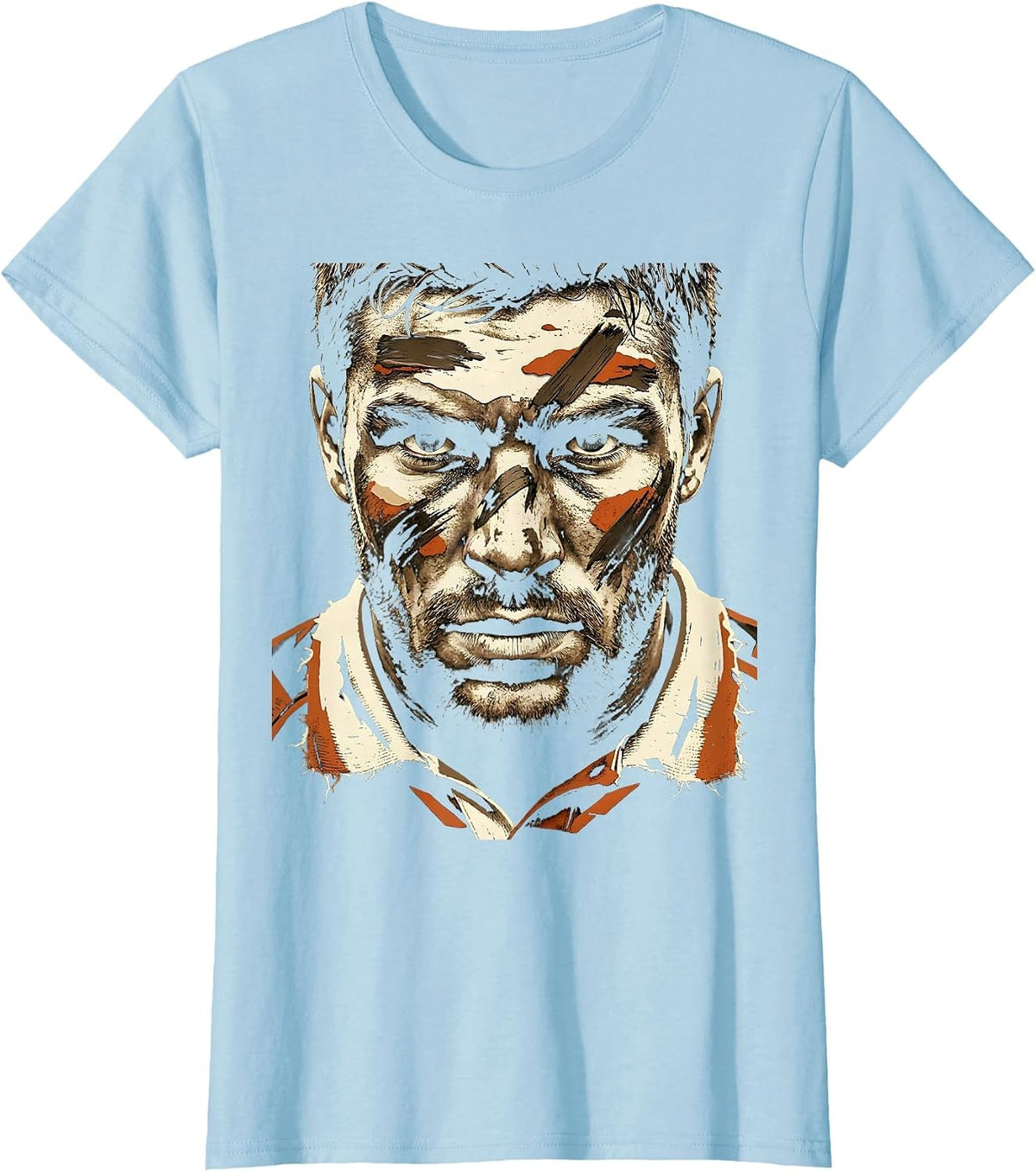 Muddy Rugby Player Torn Jersey Graphic T-Shirt - Baby Blue