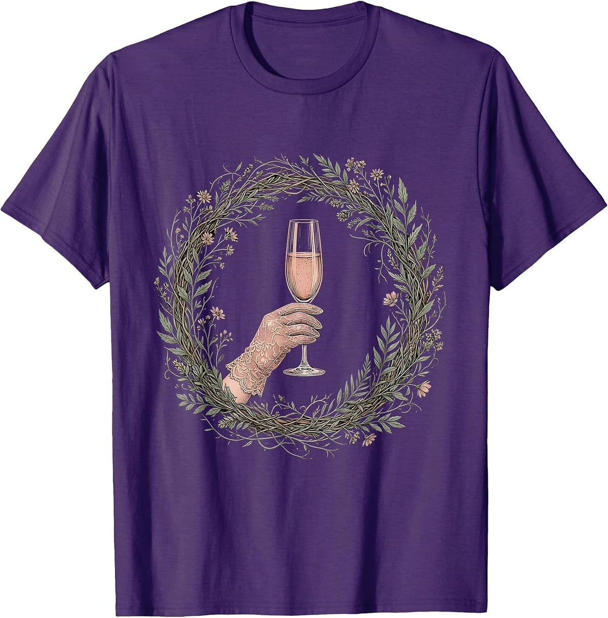 Gloved Hand Champagne Flute Celebration Graphic T-Shirt - Purple