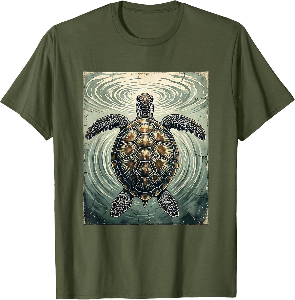 Men's Turtle Swimming Toward Ocean Surface Light T-Shirt - Olive Green
