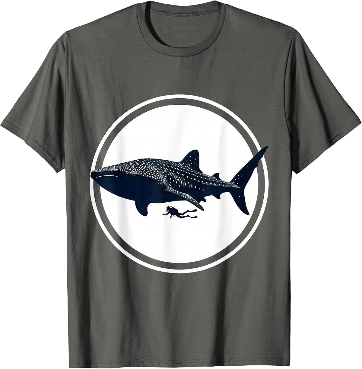 Whale Shark and Diver Ocean Adventure Illustration T-Shirt - Asphalt Grey