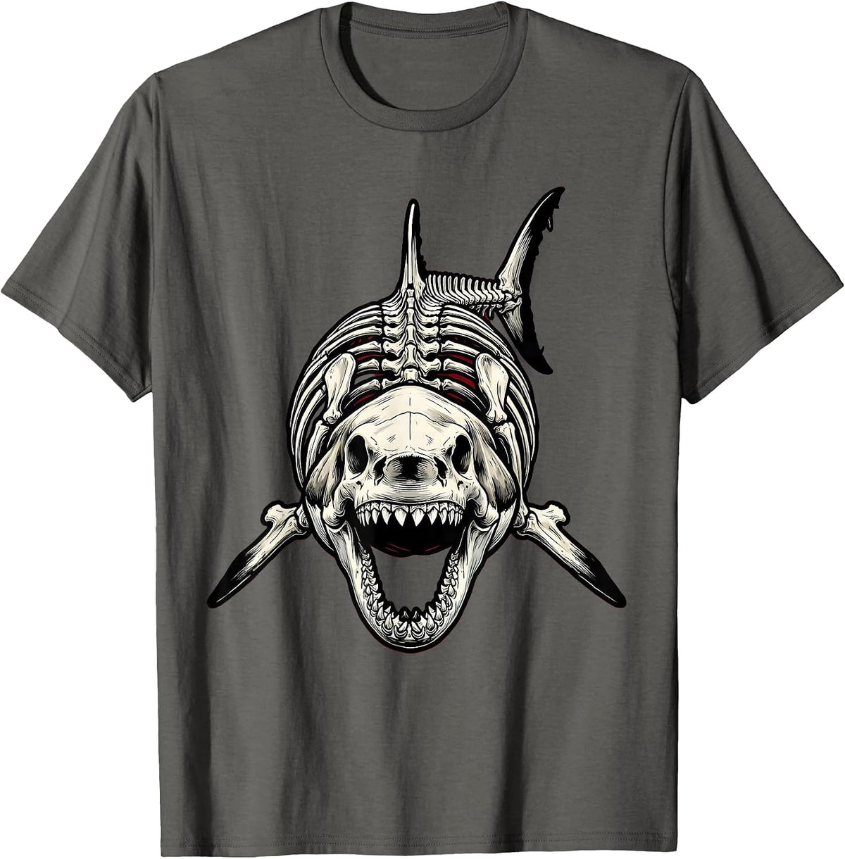 Men's Shark Skeleton Museum Pose Graphic T-Shirt - Asphalt Grey