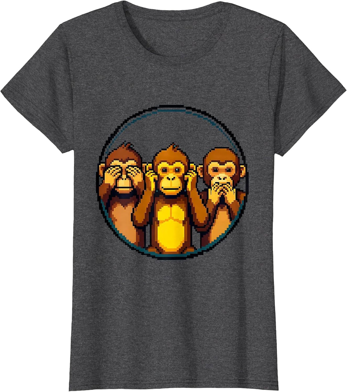 Women's See No Evil Monkey Trio Illustration T-Shirt - Dark Heather Grey