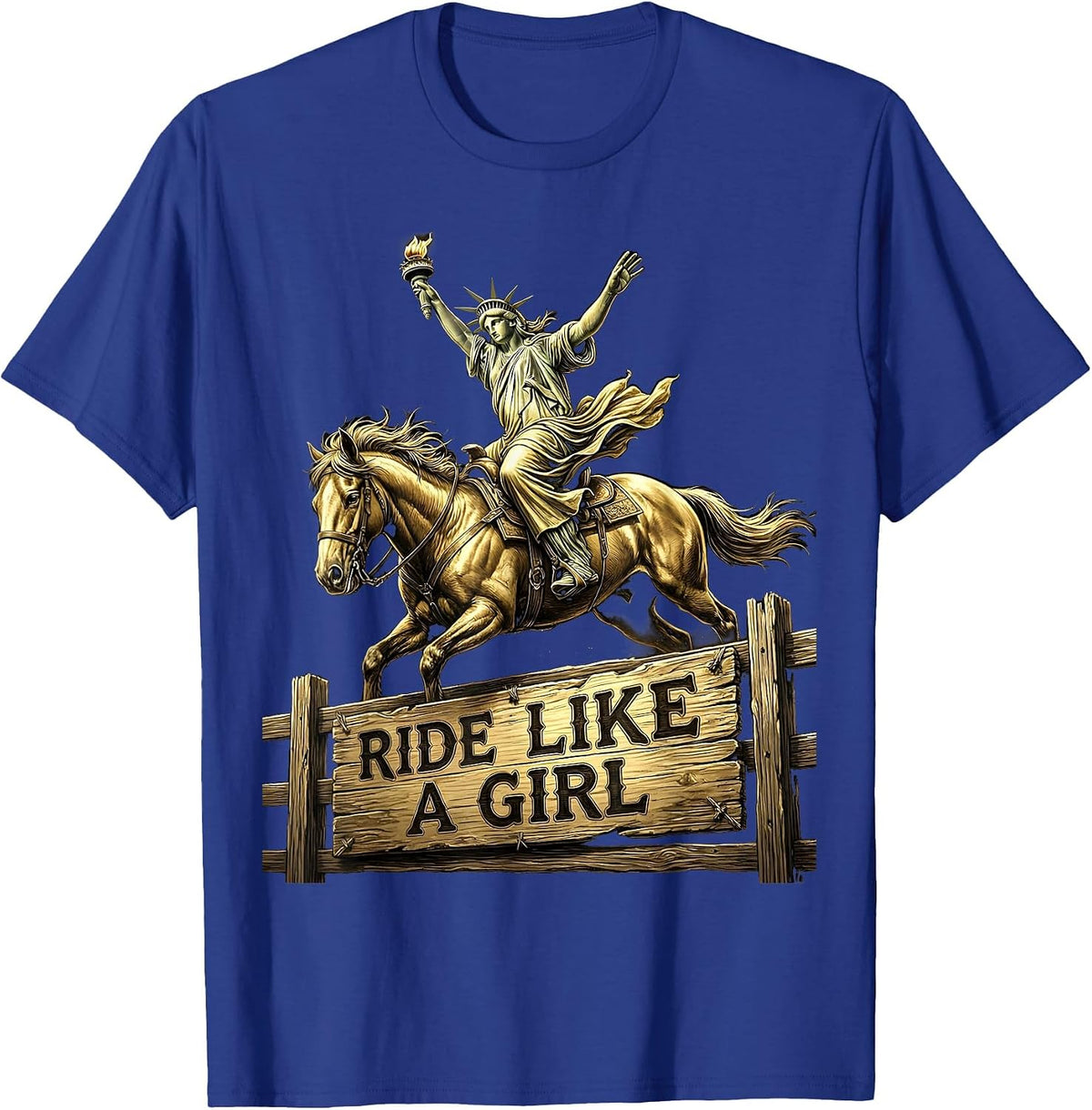 Ride Like a Girl Rodeo Cowgirl Design T-Shirt - Royal Blue