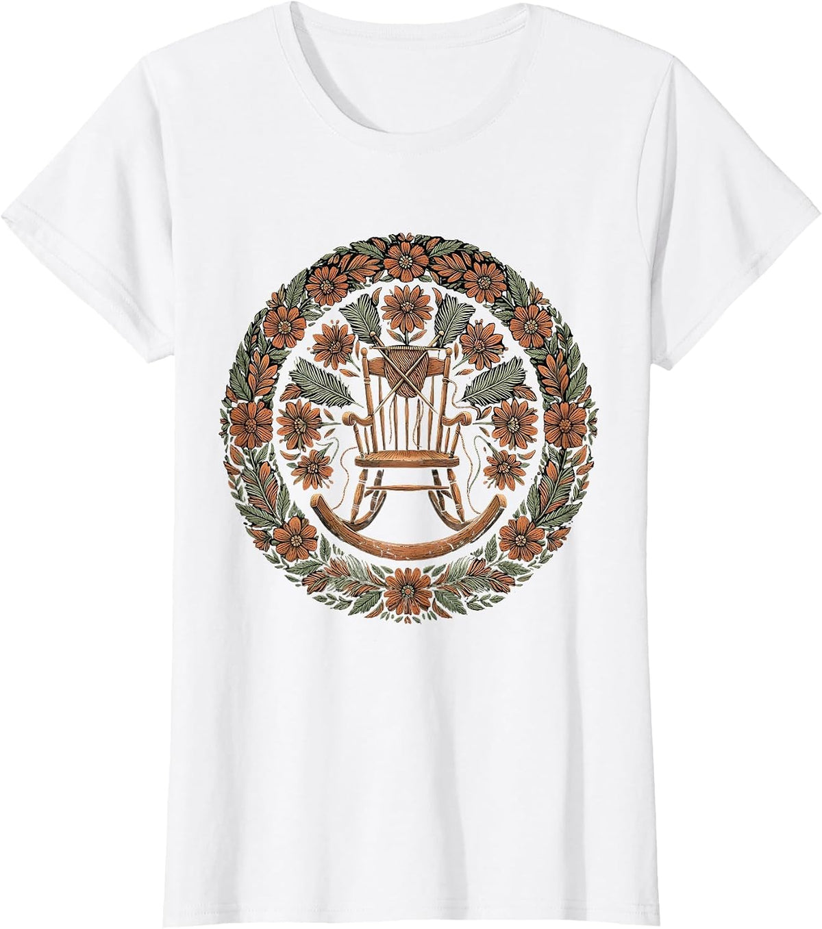 Cozy Rocking Chair Knitting Mom Graphic T-Shirt - White