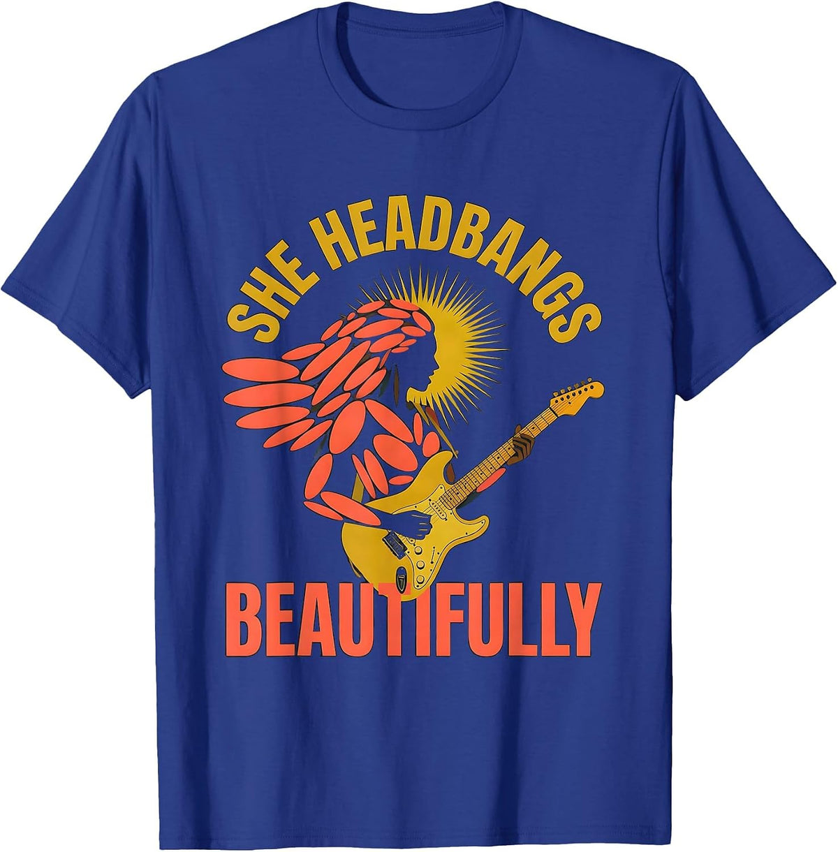 She Headbangs Beautifully Rock Music Design T-Shirt - Royal Blue