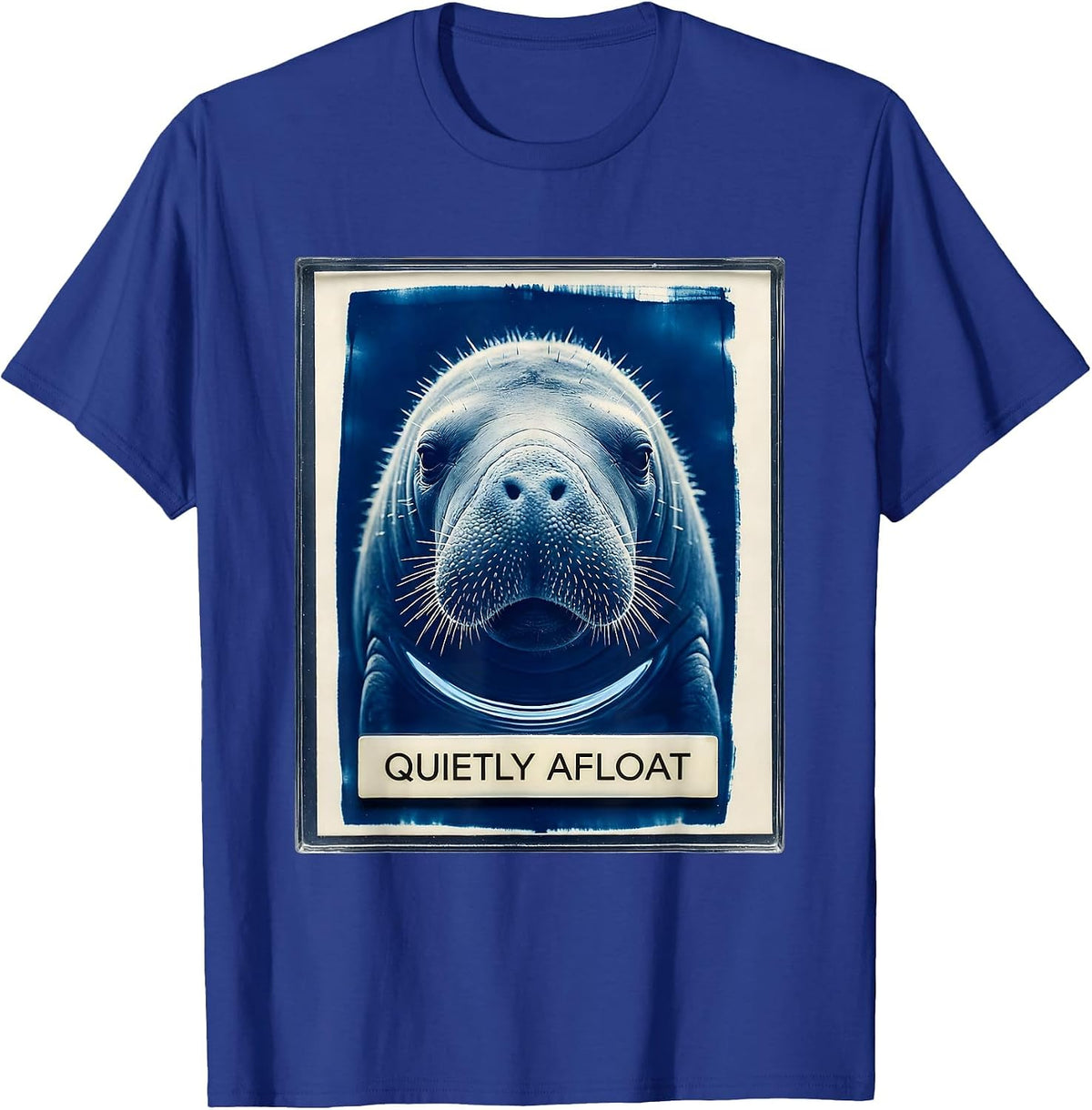 Men's Quietly Afloat Cyanotype Manatee Lover Sea Cow Humor T-Shirt - Royal Blue