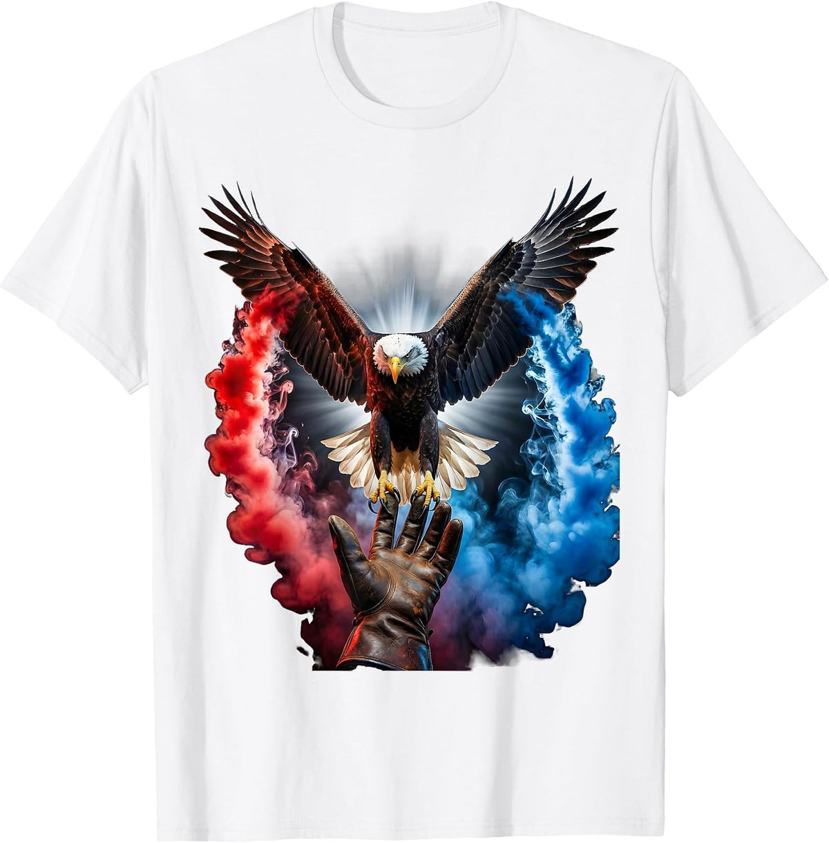 Men's Eagle Landing on Cowboy Glove American Pride Art T-Shirt - White