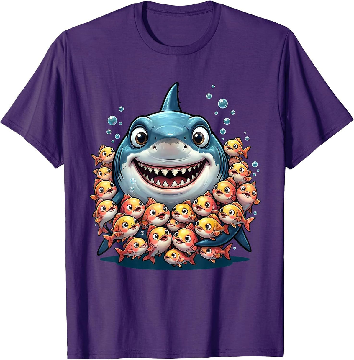 Men's Mommy Shark Ocean Mom Surrounded by Baby Fish T-Shirt - Purple