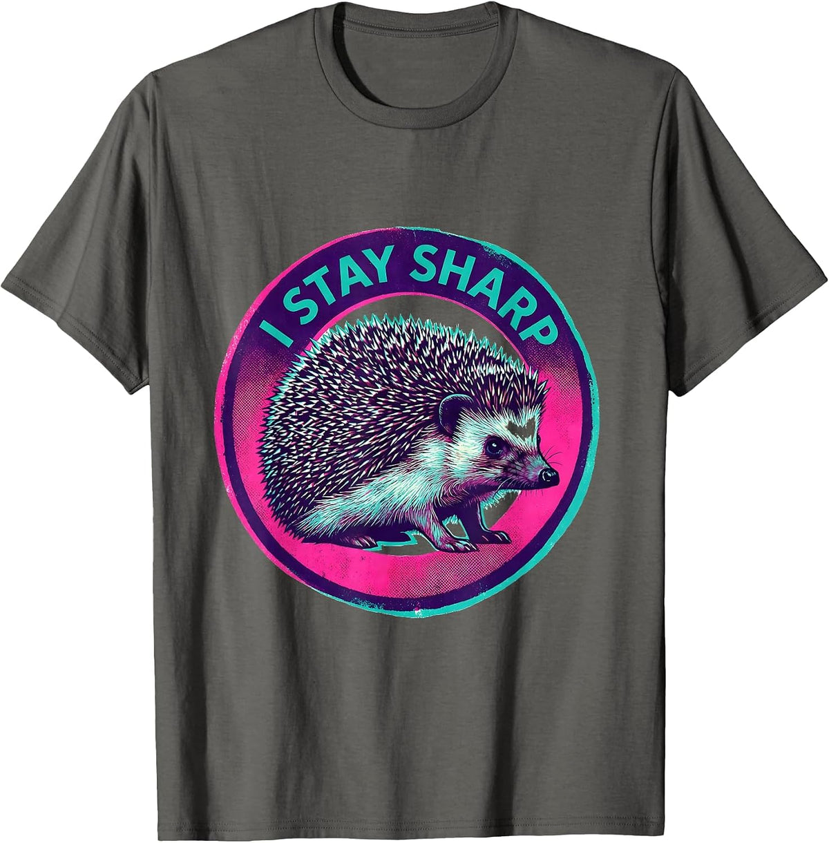 I Stay Sharp Risograph Hedgehog Animal Humor Gift for Kids T-Shirt - Asphalt Grey