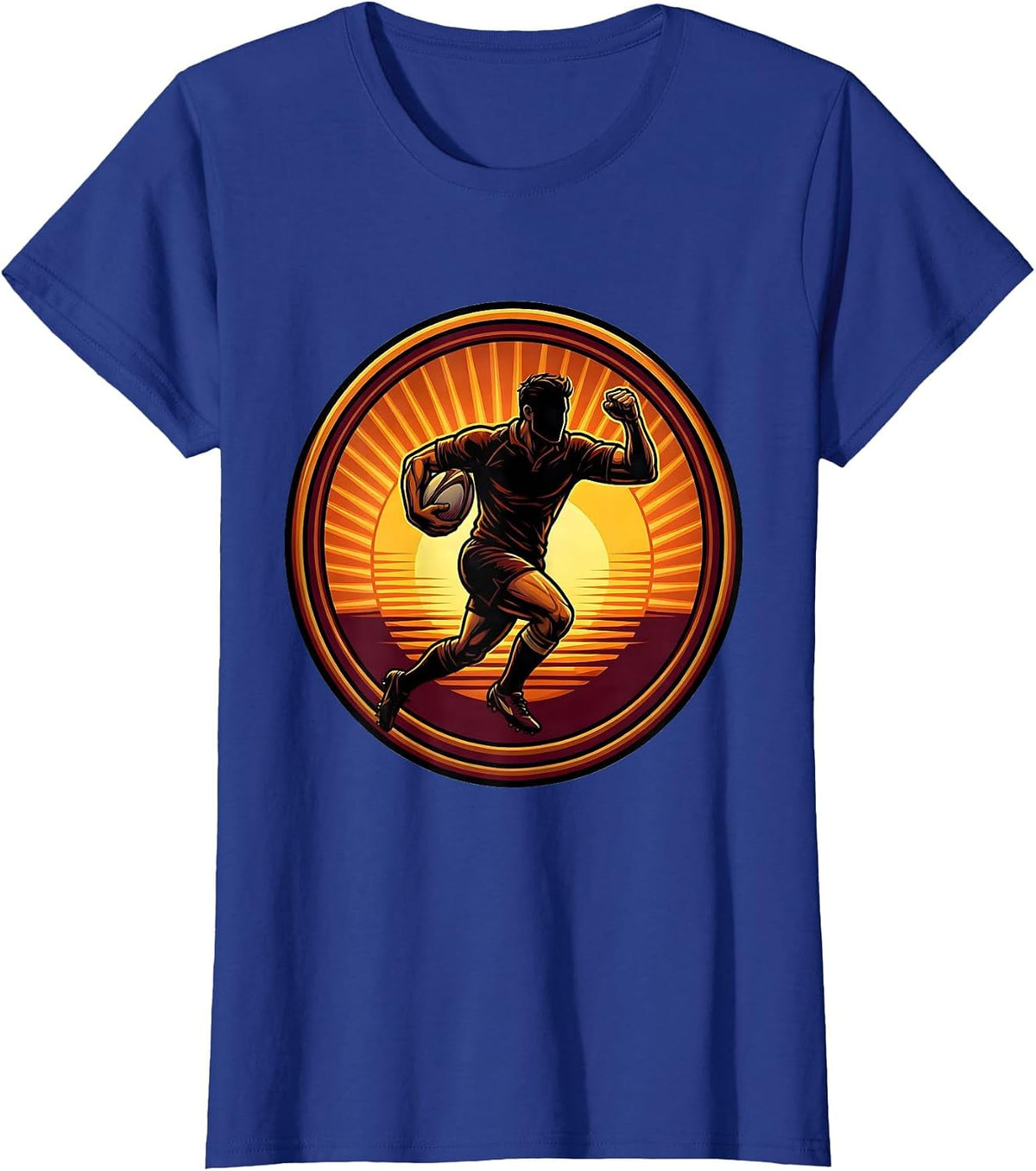 Women's Rugby Player Silhouette Sunset Graphic T-Shirt - Royal Blue