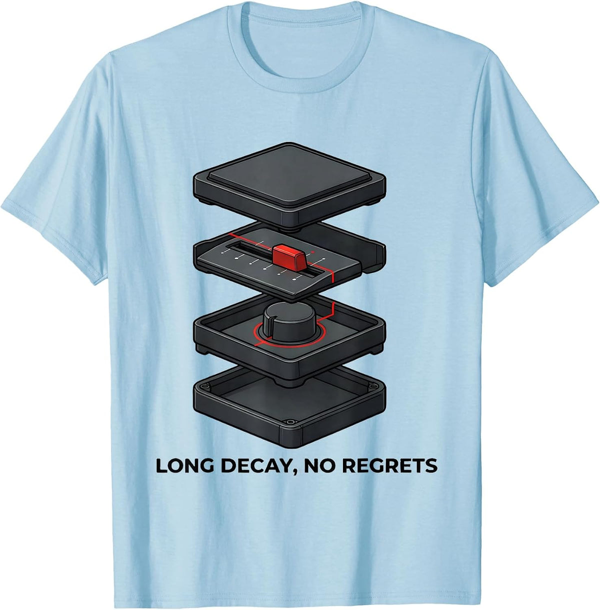 Men's Long Decay No Regrets Retro DJ Gift Electronic Music Lover T-Shirt - Baby Blue