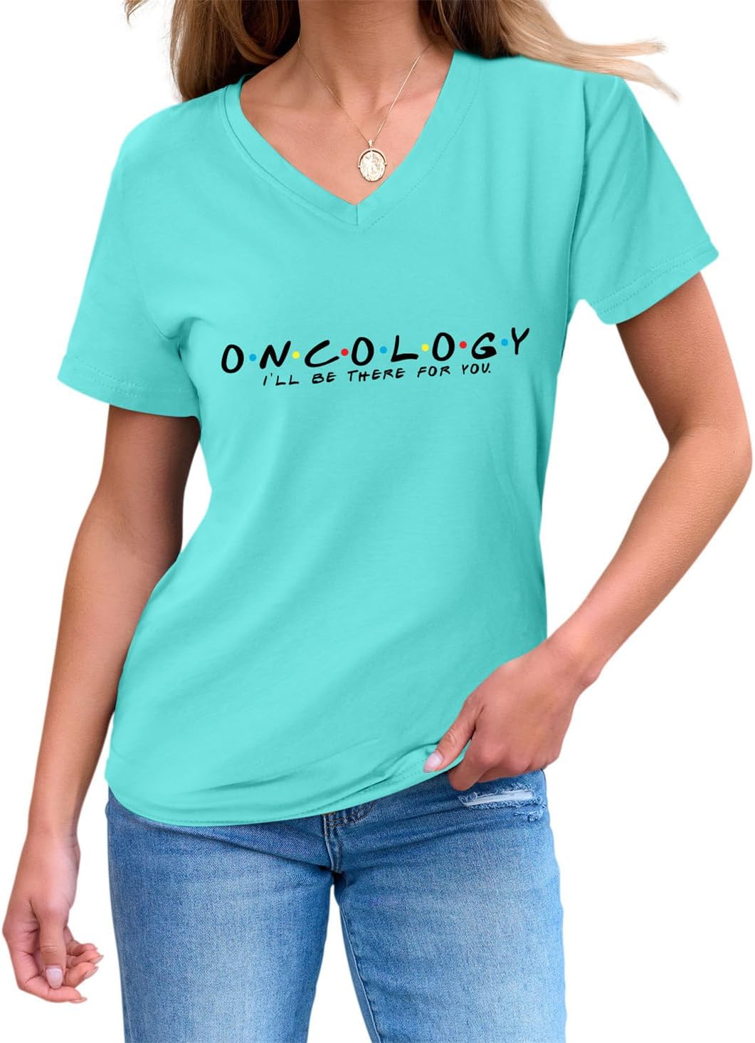 I'll Be There for You Oncology T-Shirt Oncology Nurse Shirts Women Funny Nursing Graphic Tee Cancer Support Tops - Blue