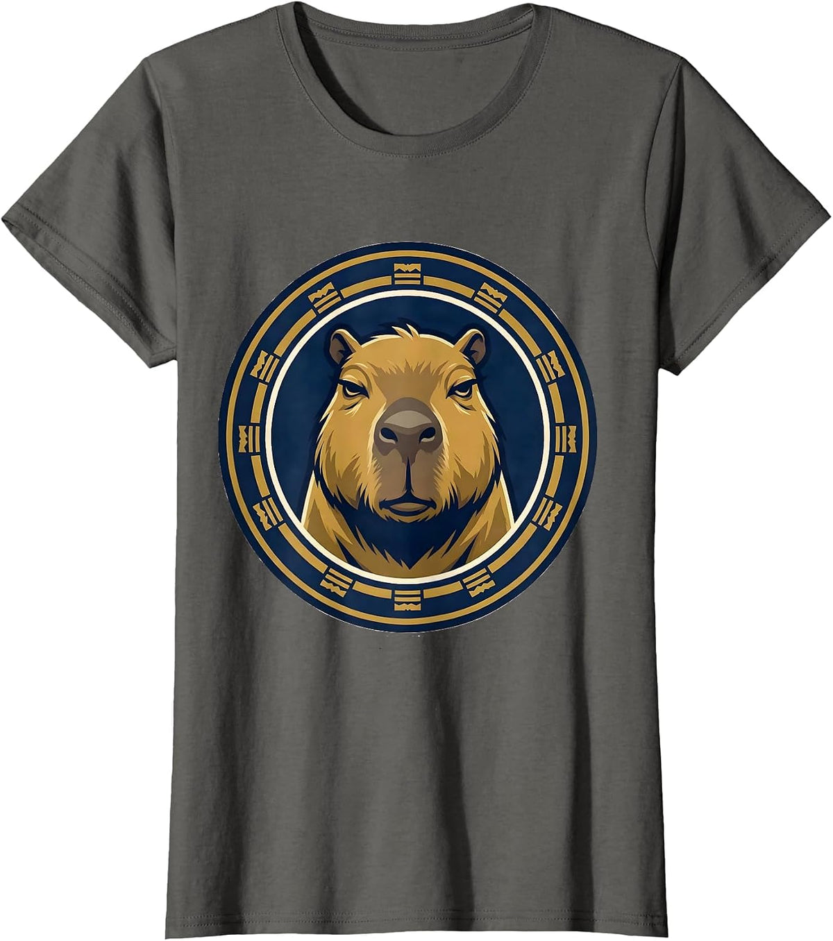 Women's Sealed Capybara Varsity Badge Funny Animal Humor T-Shirt - Asphalt Grey