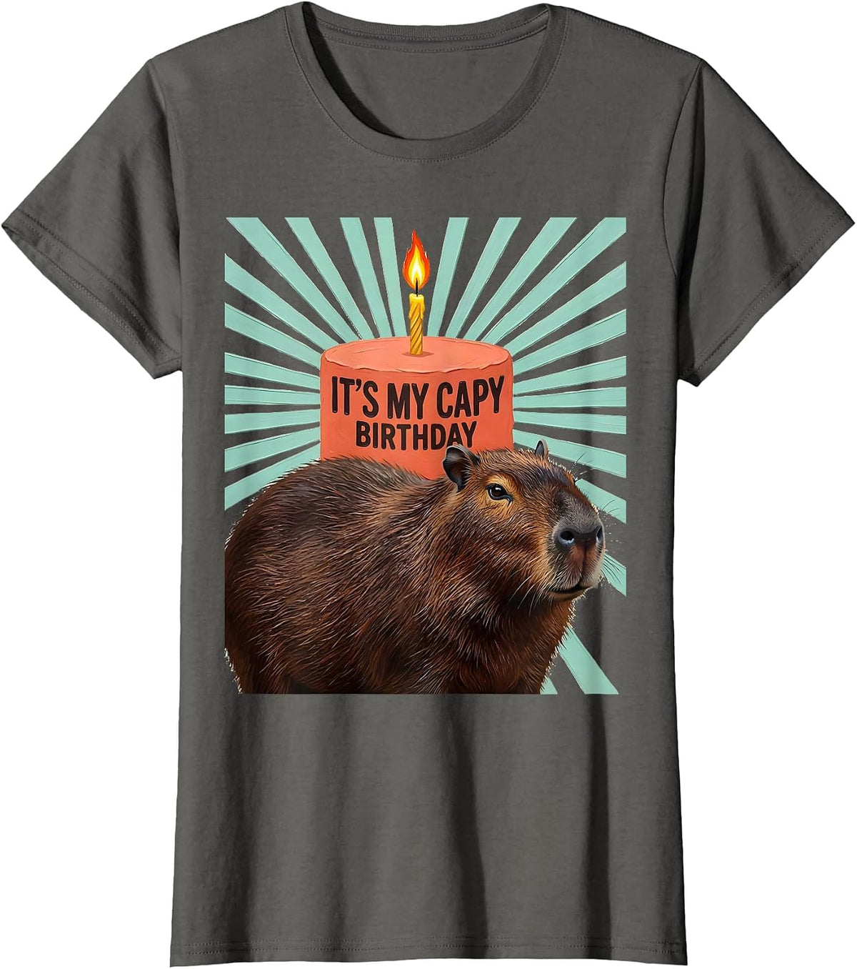 Women's It's My Capy Birthday Playful Kids Party Capybara Animal T-Shirt - Asphalt Grey