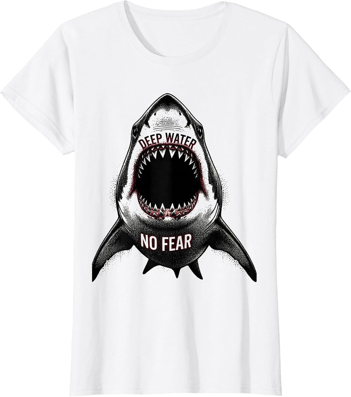 Women's Deep Water No Fear Bold Shark Design T-Shirt - White